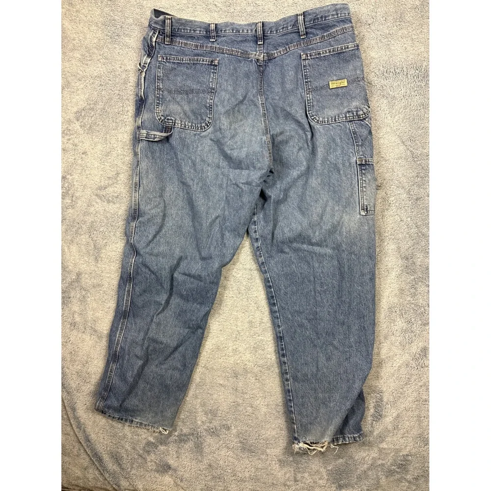 Wrangler Mens 42x32 Blue Carpenter Jeans Distressed Workwear Denim Faded
